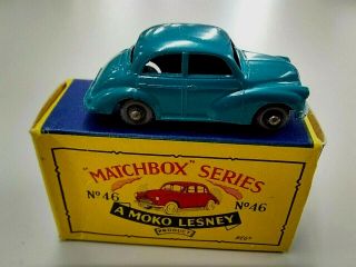 Vintage Lesney Matchbox 46 Teal Morris Minor 1000 Gpw In B4 Box