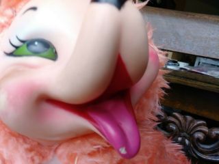 Vintage RUSHTON Pink Fox w/ Smiling Rubber Face White Tail Sitting Position 17 