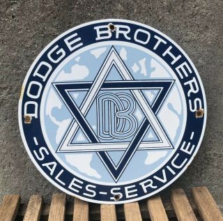 Vintage Dodge Brothers Porcelain Gas Automobile Sales & Service Pump Plate Sign