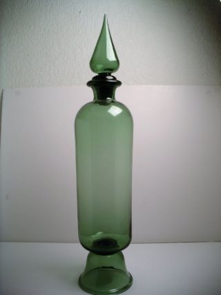 24 " Vtg Italian Empoli Verde Green Glass Apothecary Jar Floor Decanter