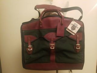 Jw Hulme Co.  Vintage Large Leather And Green Canvas Garmet Travel Bag