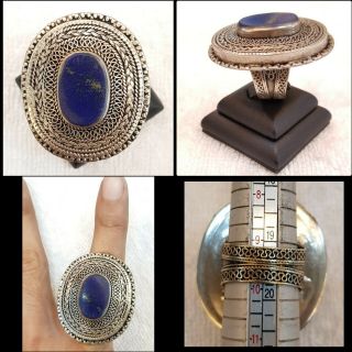 Old Vintage Afghan Silver Wonderful Ring With Lapis Lazuli Stone