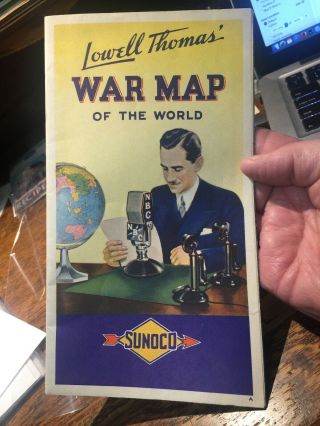 Vintage Sunoco Oil Gas Lowell Thomas War Map Of The World