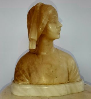 Alabaster Or Marble Bust Of A Young Lady Or Woman Early 1900 