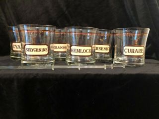 Full Set Of 6 Vintage Cera Name Your Poison Large 16 Oz Glass Cocktail Tumblers