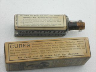 Vintage 1890 SLOAN ' S NERVE & BONE FAMILY LINIMENT Glass Bottle Box Medicine 2