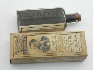 Vintage 1890 SLOAN ' S NERVE & BONE FAMILY LINIMENT Glass Bottle Box Medicine 3