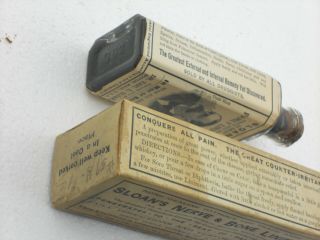 Vintage 1890 SLOAN ' S NERVE & BONE FAMILY LINIMENT Glass Bottle Box Medicine 5