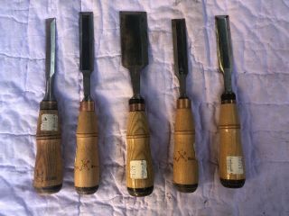 Vintage Buck Bros Handled Butt Chisels,  No.  4,  Set of 5 5