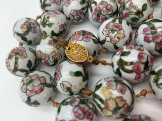 Vintage Chinese Hand Knotted Large Cloisonne Bead Necklace Estate