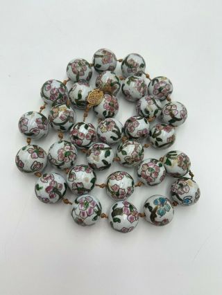 Vintage Chinese HAND KNOTTED Large CLOISONNE BEAD NECKLACE Estate 2