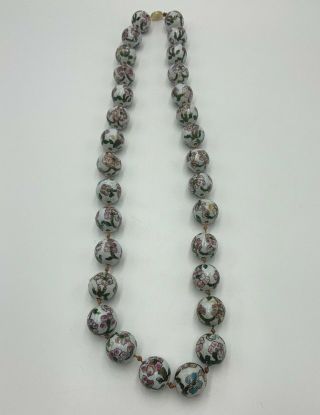 Vintage Chinese HAND KNOTTED Large CLOISONNE BEAD NECKLACE Estate 3