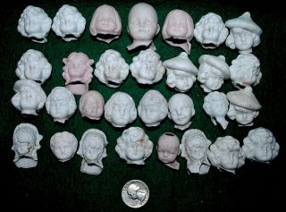 30 Antique German Bisque Doll Heads