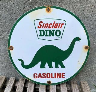 Vintage Dino Sinclair Porcelain Gas Service Station Pump Plate Sign