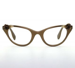 Tura Vintage 1950s Gold Rose Cat Eyeglasses Rockabilly Pin Up Art Deco