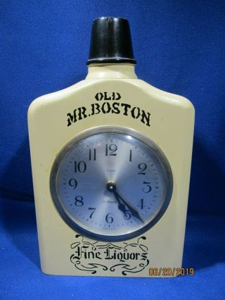 Vintage Old Mr.  Boston Fine Liquor Metal Store Display Wind Up Clock