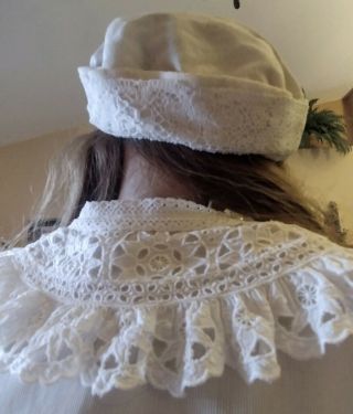 LARGE Antique Cotton French Lace Cape & Hat for French Jumeau Bru or German Doll 3