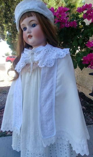 LARGE Antique Cotton French Lace Cape & Hat for French Jumeau Bru or German Doll 5