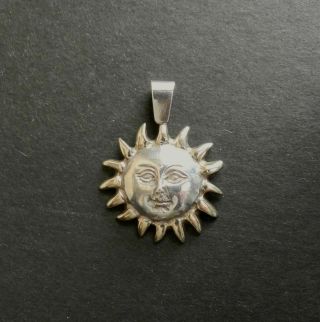 Vintage Sergio Bustamante Sun Face Sterling Silver 14k Pendant Signed Solid