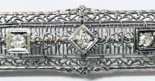 14K White Gold Stick Pin Diamond Art Deco Filagree Brooch Antique Jewelry 3