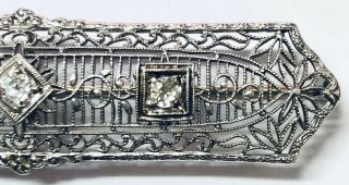 14K White Gold Stick Pin Diamond Art Deco Filagree Brooch Antique Jewelry 4