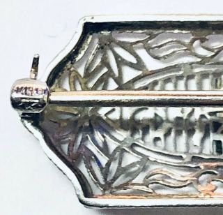 14K White Gold Stick Pin Diamond Art Deco Filagree Brooch Antique Jewelry 7