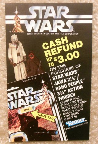 Vintage 1979 Kenner Star Wars Jawa & Sandpeople Special Offer Cash Refund Insert