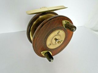A ANTIQUE WOOD AND BRASS STARBACK FISHING REEL BY S.  ALLCOCK OF REDDITCH 3