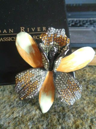 Joan Rivers Yellow Enamel Crystal Orchid Pin Brooch Nib