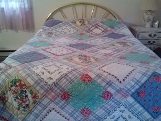 VINTAGE HAND QUILTED PIECED&SEWN SQUARE PATCHWORK COTTON QUILT&2 SHAMS - QUEEN 4