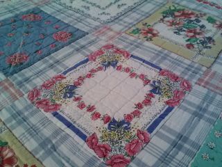 VINTAGE HAND QUILTED PIECED&SEWN SQUARE PATCHWORK COTTON QUILT&2 SHAMS - QUEEN 5