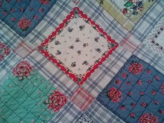 VINTAGE HAND QUILTED PIECED&SEWN SQUARE PATCHWORK COTTON QUILT&2 SHAMS - QUEEN 6