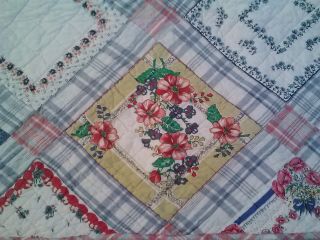 VINTAGE HAND QUILTED PIECED&SEWN SQUARE PATCHWORK COTTON QUILT&2 SHAMS - QUEEN 7