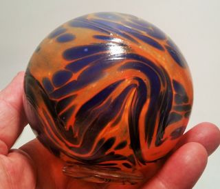 THE EDGE vtg studio art glass fish float orange blue swirl paperweight sculpture 4
