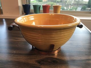 Vintage Bauer Pottery Ringware Chinese Yellow 12 Mixing Bowl 9.  25” Wood Stand