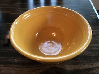 Vintage Bauer Pottery Ringware Chinese Yellow 12 Mixing Bowl 9.  25” Wood Stand 2