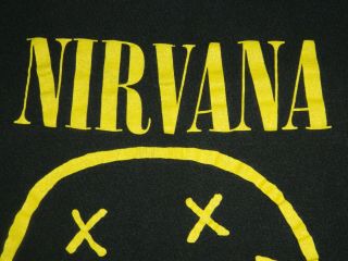 Mens Vintage 1992 Wild Oats NIRVANA Smiley Face Kurt Cobain Black T - Shirt Sz L 2