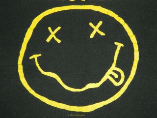 Mens Vintage 1992 Wild Oats NIRVANA Smiley Face Kurt Cobain Black T - Shirt Sz L 3