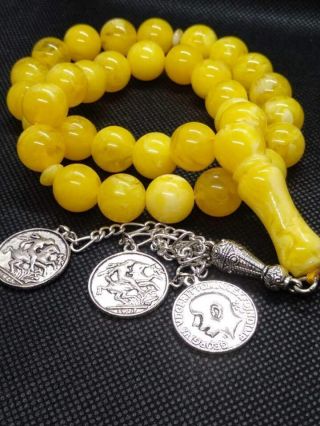 Vintage Amber Bakelite Large Zaphrani Yellow Islamic Prayer Beads Misbaha 66g R