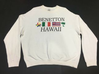 Vintage United Colors Of Benetton Hawaii Spell Out Big Logo White Size Xl