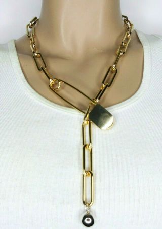 Rare Burberry Couture Highly Polished Golden Safety Pin Runway Necklace