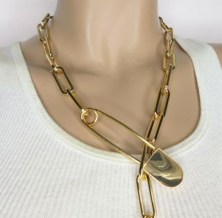 Rare BURBERRY Couture Highly Polished Golden Safety Pin Runway Necklace 2