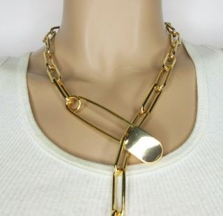 Rare BURBERRY Couture Highly Polished Golden Safety Pin Runway Necklace 4