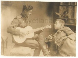 Wwii Soviet Army In Korea Two Friends Couple Military Men Music Guitar Gay Photo