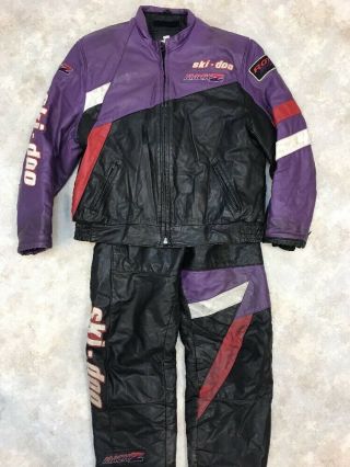 Ski - Doo Vintage Mach Z 1996 Purple/black Leather Suit - Bib Sz 42/ Jacket Sz 48
