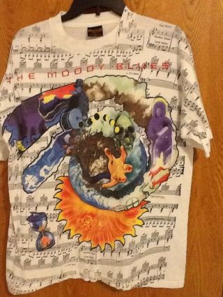 Vtg The Moody Blues T Shirt 1993 Musical Notes All Over Print Hard To Find