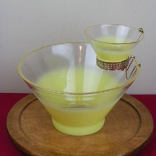 Vintage Blendo Frosted Yellow Chip & Dip Bowl Set Snacks Glass