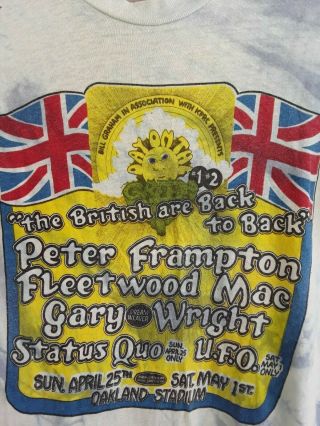 Vtg Bill Graham Concert Tie Dye T Shirt Peter Frampton Fleetwood Mac 70s Band 2