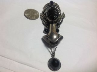 Vintage HUGE Mexican Carved Black Onyx Ladies Face Sterling Silver Brooch/PIN 4