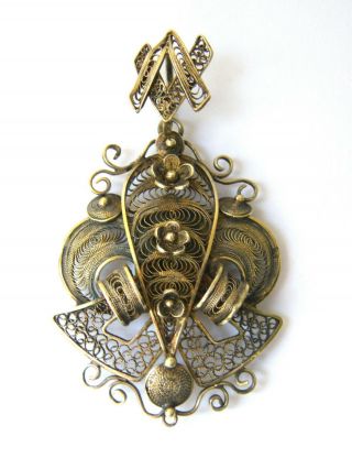 Antique Victorian Large Solid Silver Filigree Mourning Pendant - C1880